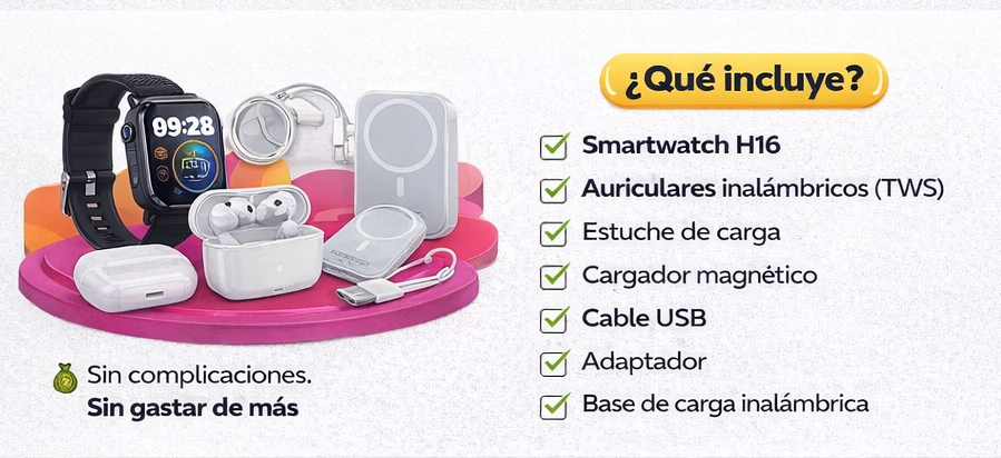 RELOJ, AIR PODS, CUBO, CABLE, BATERIА IN