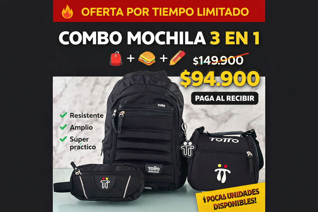 COMBO BOLSO TOTTO 3X1 EN COLOR  NEGRO